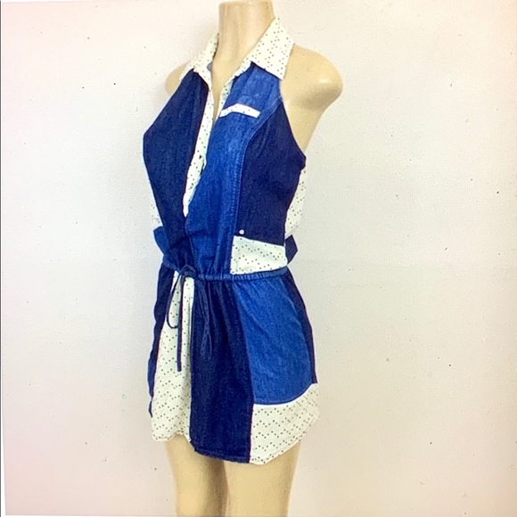 Viva Vena! Dress S Shirt Style Patchwork Denim - Picture 4 of 6